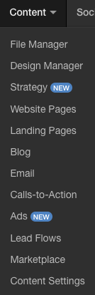 HubSpot's Content Menu